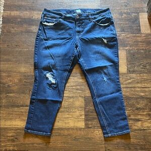 Time and Tru Women's Dark Blue Distressed Cropped Jeans